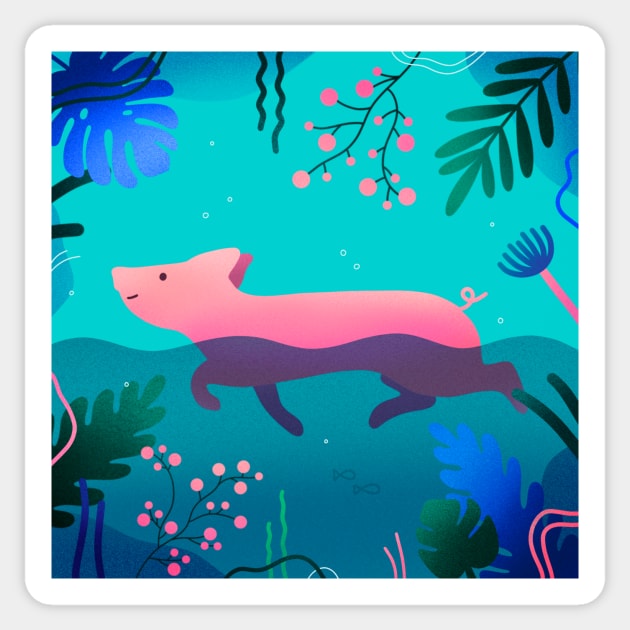 Swimming baby pig Sticker by CamillaDrejer